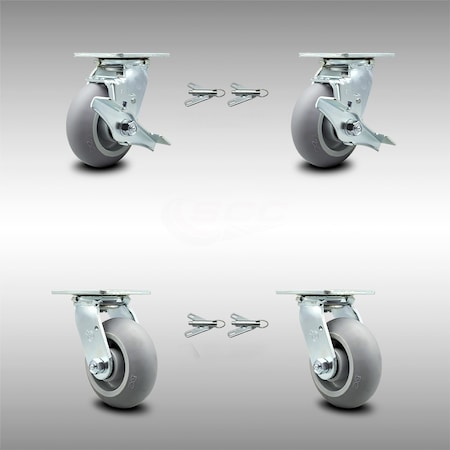 Service Caster 5 Inch SS Thermoplastic Caster Set with Ball Bearings 4 Swivel Lock 2 Brake SCC SCC-SS30S520-TPRBD-TLB-BSL-2-BSL-2